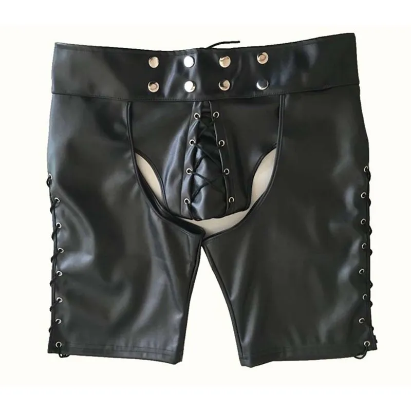 Wetlook Latex Gay Crotchless Sissy Pants Faux Leather Fetish Men Open Crotch Pole Dance Pants Porn Hollow Gay for BDSM Sex