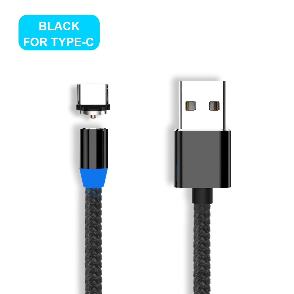 Магнитный кабель Vanniso Micro USB с нейлоновой оплеткой, кабели для мобильных телефонов samsung s8, Xiaomi mi9, USB C, Microusb, светодиодный, магнитный, зарядное устройство - Цвет: Black for Type C