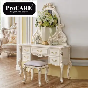 

European Style Dressing Table And Stool Pearl White Style Dressing Table With Solid Wood