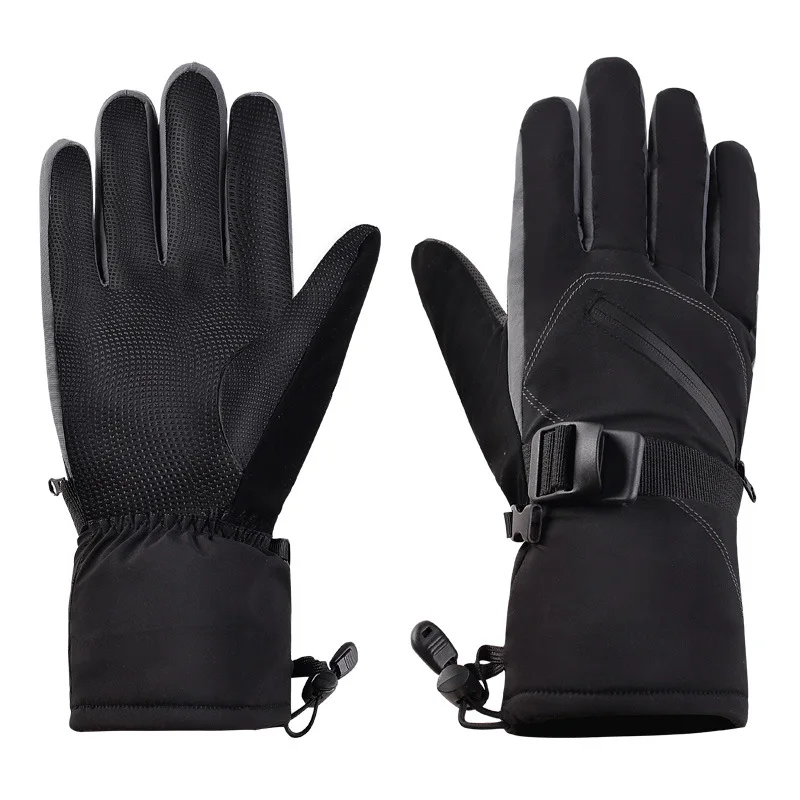 Зимние мужские ветрозащитные Теплые черные перчатки для велоспорта, катания на лыжах, термальные перчатки, длинные митенки с подогревом, женские спортивные перчатки - Цвет: Черный