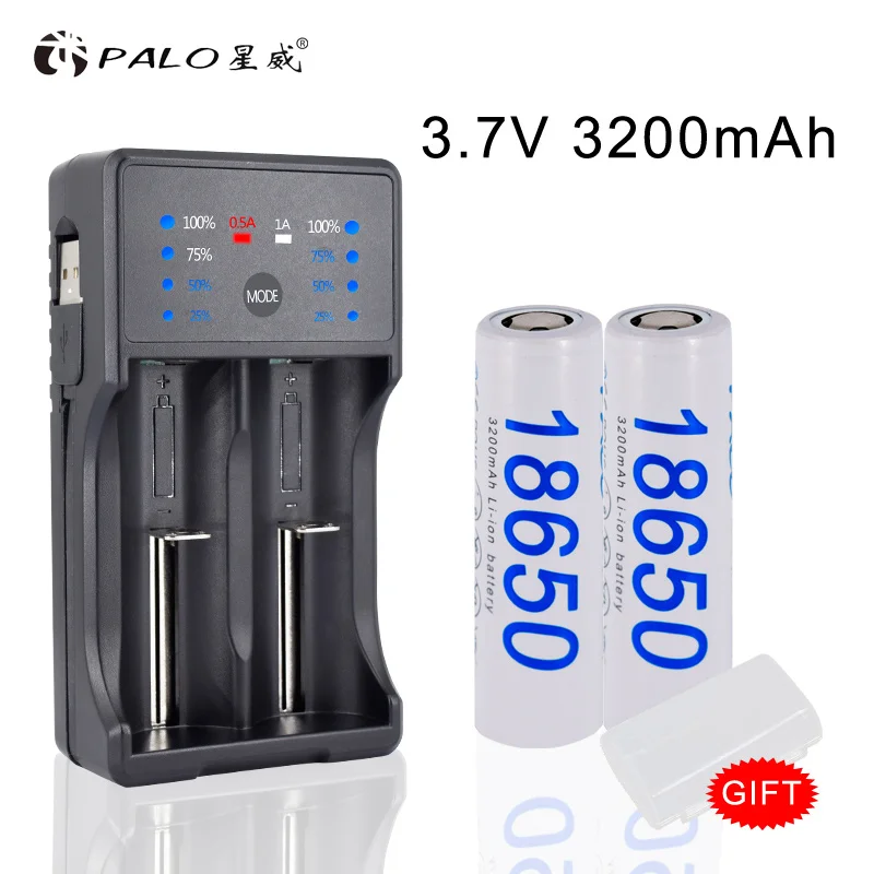 18650 3,7 v перезаряжаемая батарея reachargeable батареи 3200mah литий-ионная 18650 батарея со светодиодным зарядным устройством для AA AAA 18650 Flahlight - Цвет: 2PCS