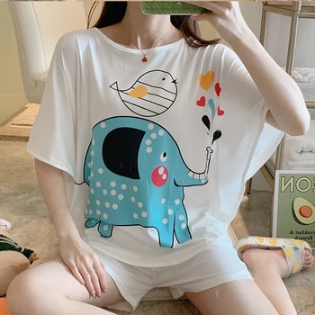 

milinsus 2020 Summer Women Kawaii Pajama Set Girl Cute Cartoon Print Pyjama Short Sleeve Sleepwear Suit female Nightshirt Sets
