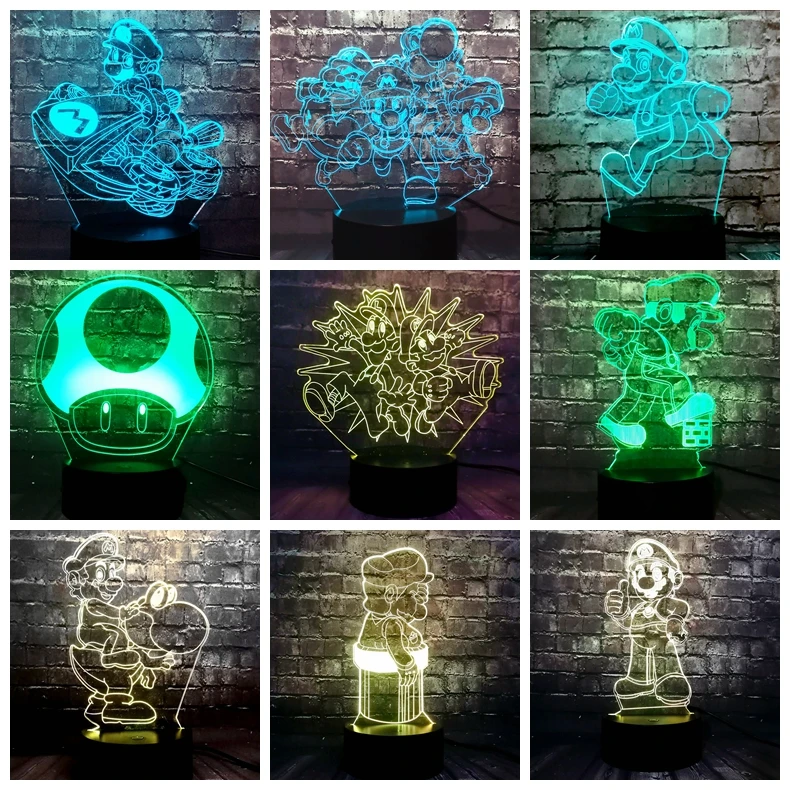 Настольная лампа Классическая игровая фигурка Супер Марио гриб Yoshi светодиодный