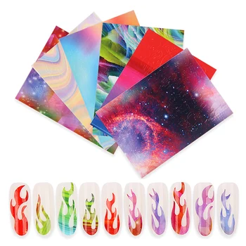 

High Quality 6pcs/bag Nail Stickers Fire Flame Mix Design 3D Full Wrap Tip Nail Art Polish Self Adhesive Manicure Acrylic Tools