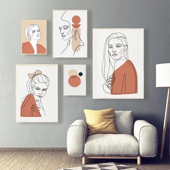 

Nordic Cool Girl Lines Poster Vintage Minimalist Wall Art Canvas Painting Wall Picture for Home Living Room Cuadros Decoration