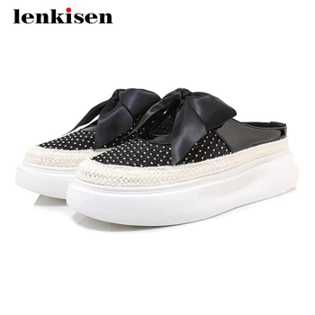 

Lenkisen leisure mixed cloth butterfly-knot thick bottom wedges vulcanized shoes slip on slingback young lady summer sneaker L12