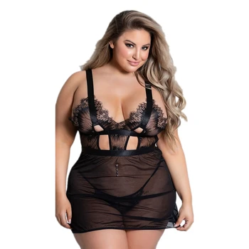 

Womens Clothing 3XXL Plus Lace Womens Nightgown Sleepwear Ladies Gowns Black Porno Lingerie Dress See-though Night Dress V-neck