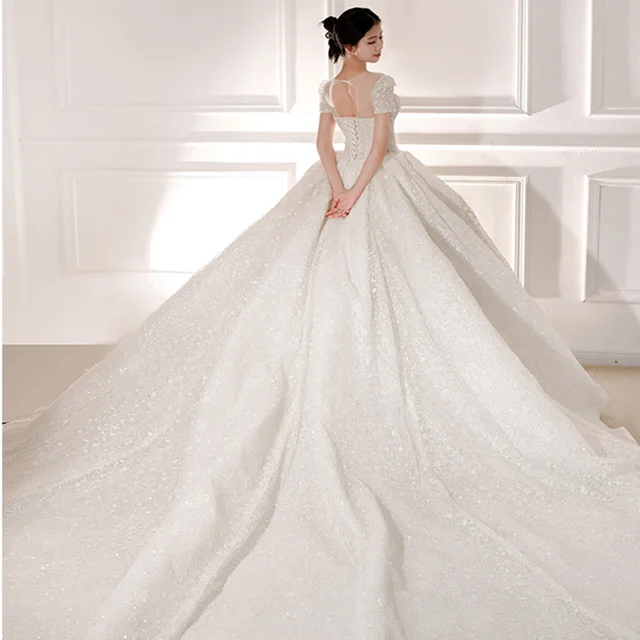 HLF20 Modern Wedding Dress Short Sleeve Anti-static Bridal Gowns For Bride Wear Ball Gown Trouwjurken Veatido De Noiva 5