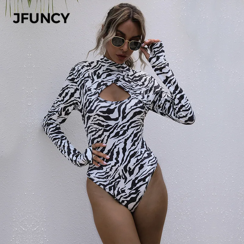 Комбинезон JFUNCY женский короткий пикантный боди с принтом зебры комбинезон