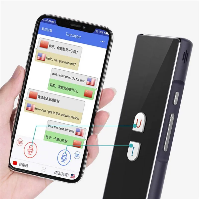 Черный портативный интеллектуальный многоязычный голосовой переводчик в режиме реального времени 2,4 г Смарт карманный переводчик поддержка 40 языков s