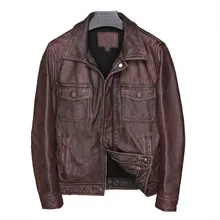 Винтажная коричневая Мужская Американская Повседневная стильная кожаная куртка размера плюс XXXXL из натуральной воловьей кожи, осеннее пальто из натуральной кожи