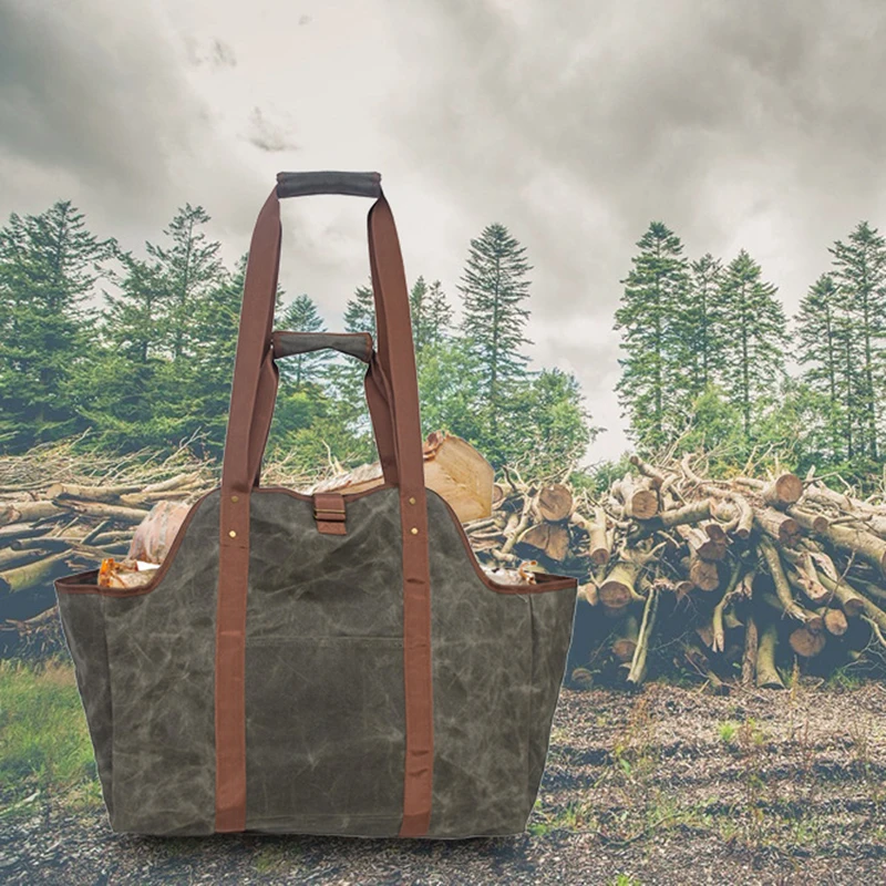 

Fireplace Holder Firewood Storage Bag Tote Canvas Carrier Fire Heat Woods Log