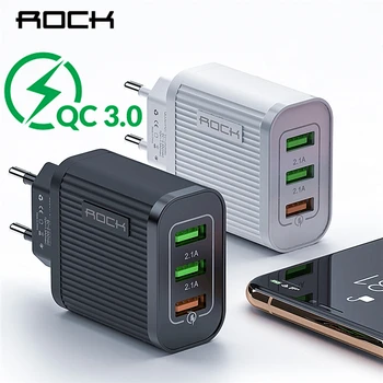 

ROCK QC 3.0 3 USB Charger For iPhone 11 X XR Samsung Xiaomi Quick Charging Super Fast Travel Wall Mobile Phone Charger Adapter