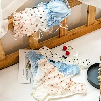 

Japanese Cute Sexy Lingerie for Small Chest Wire Free Ultra-thin Bra and Panty Set Star Print Bra Brief Thong Underwear Lingerie