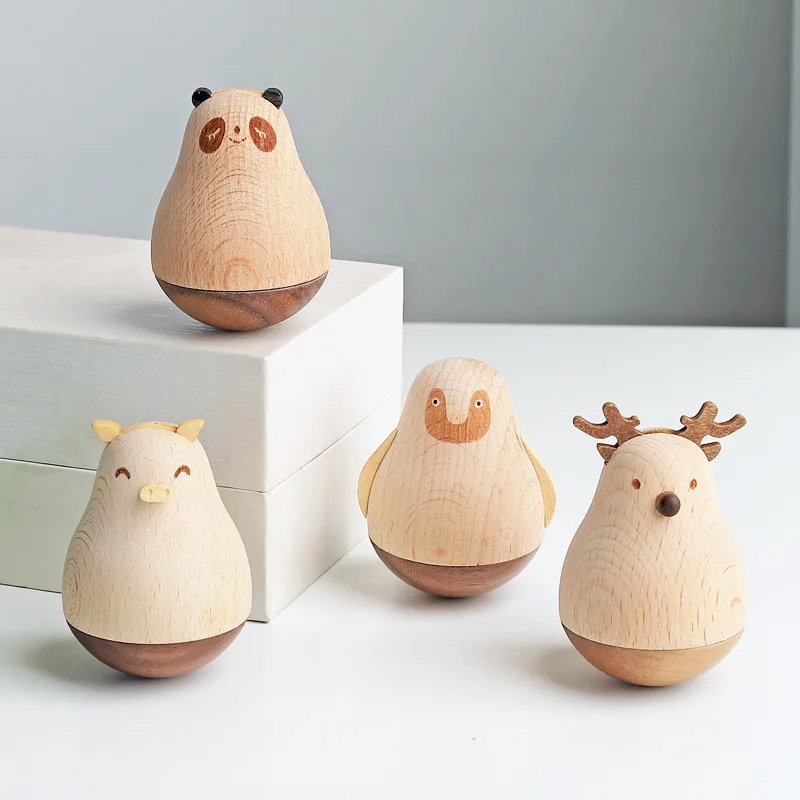 

Cute Tumbler Creative Wooden Crafts Office Desktop Decorations Cartoon Animals Decompression Tools Decoration Gifts for Kids