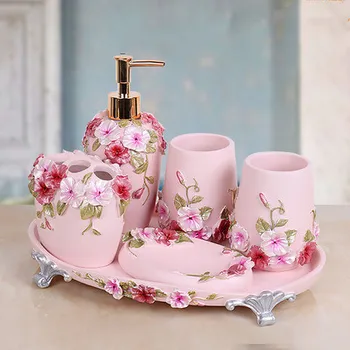 

6pcs Bathroom Accessory Set Rome Resin Five-pieces bathroom Set tooth Bathroom Kit for Gifts