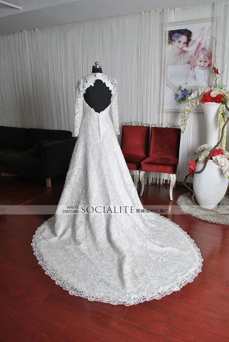 Новая мода, модное романтическое сексуальное платье с открытой спиной, vestidos de novia, длинный рукав, кружево,, свадебное платье, платья для матери невесты
