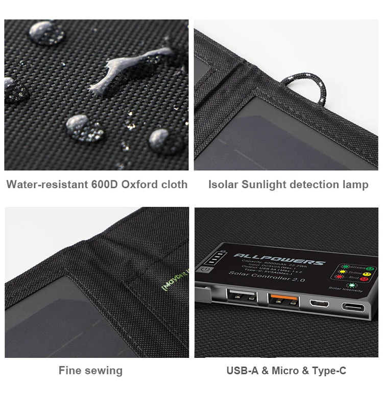 Portable Solar Charger Waterproof ALLPOWERS Solar Panel 5V 21W Built-in 10000mAh Battery Portable