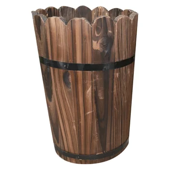 

1PC Retro Wooden Flower Bucket Carbonization Flower Arrangement Wood Barrels Creative Flower Arrangement Kettle Handmade Flower