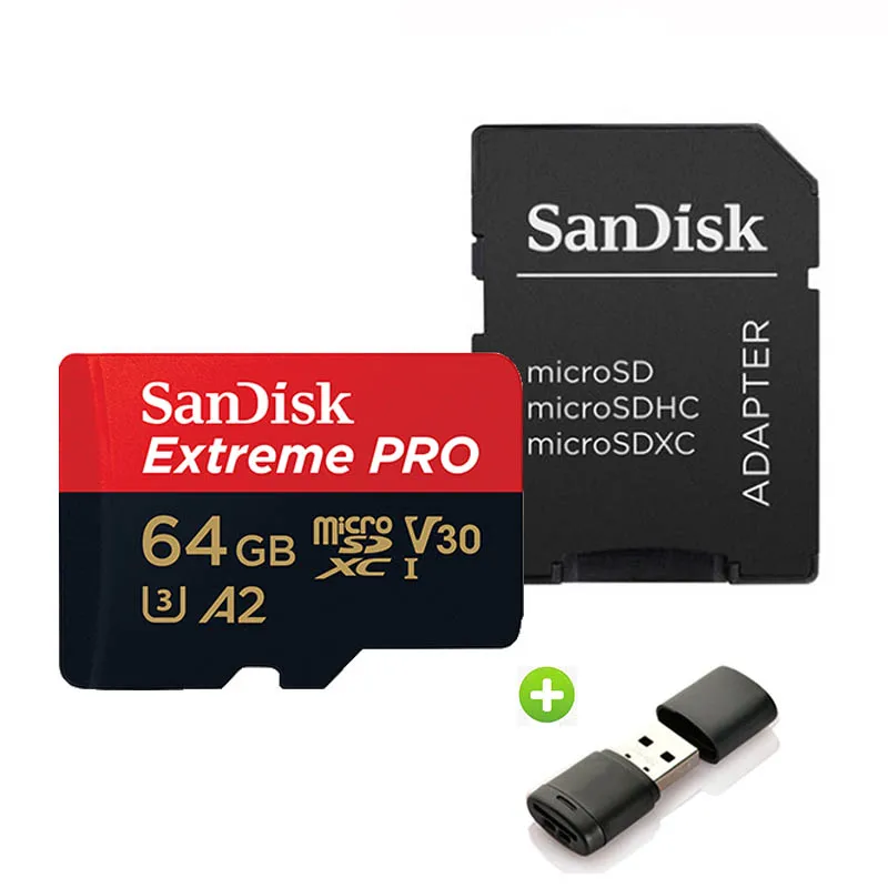 64GB-Card Reader Sandisk Extreme PRO Micro SD карта A2 64 Гб карта памяти 128 ГБ TF карта 256 ГБ U3 V30 USB Flash для смартфонов - Емкость: 64GB-Card Reader