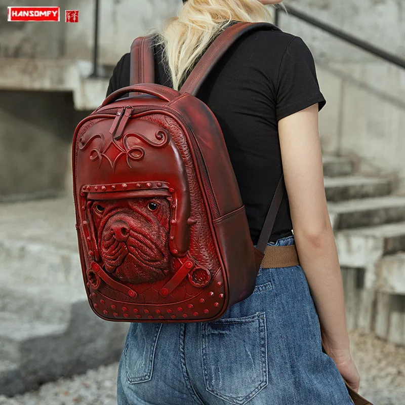Mochila piel sintética con remaches para mujer, bolso para ordenador portátil con personalidad 3D Pug, mochilas de viaje de cuero suave para adolescentes, novedad de 2022 - AliExpress Maletas y bolsas