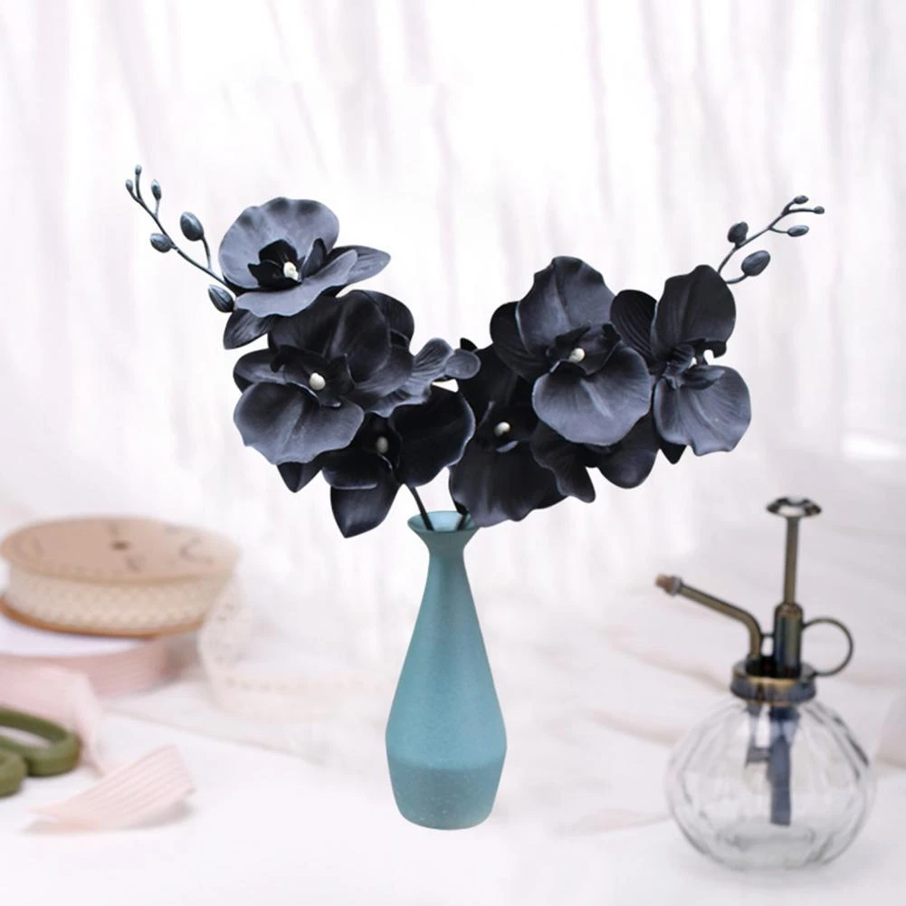 Orquídea negra flor artificial ramo phalaenopsis seda falso flor diy vasos  arranjo de flores decoração para casa foto adereços|Flores secas  artificiais| - AliExpress