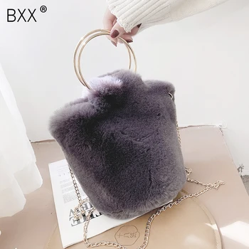 

[BXX] Faux Fur Bags for Women 2020 Winter Soft Small Crossbody Shoulder Bag Women's Trending Chain Handbags and Purses HP224