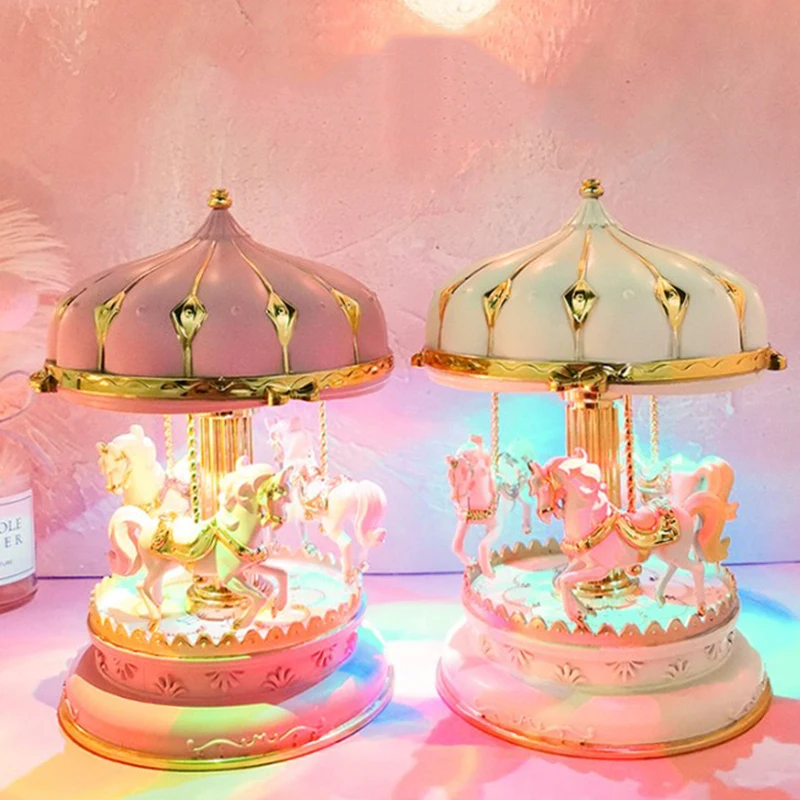 Деревянный LED карусель музыкальная шкатулка Карусель украшение светящаяся