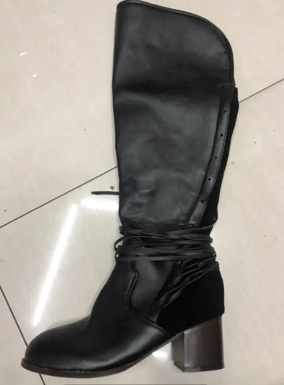 Женские ботинки винтажные сапоги до колена из искусственной кожи женская обувь в гладиаторском стиле с перекрестной шнуровкой botas mujer invierno D39