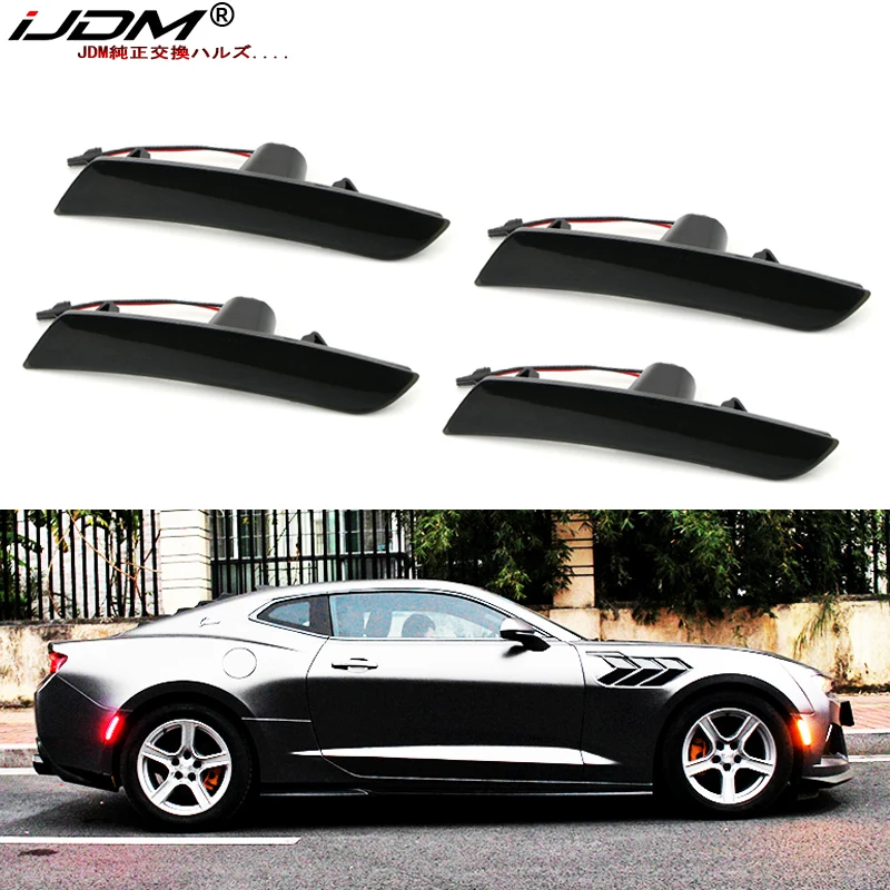 iJDM Smoke Lens Amber/Red Full LED Side Marker Light Kit Compatible For 2016-up Gen6 Chevy Camaro Replace OEM Sidemarker Lamps