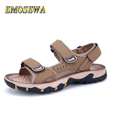 EMOSEWA/ г. Брендовые мужские сандалии из высококачественной коровьей кожи Новая летняя дышащая пляжная Мужская обувь мужские сандалии-гладиаторы 35-46