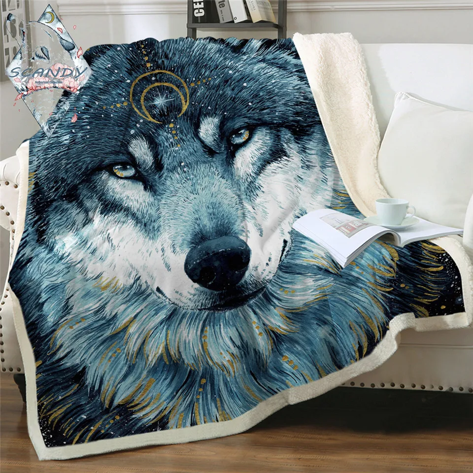 In The Darkness Wolf by Scandy Girl Furry Blanket Animal Wolves Plush