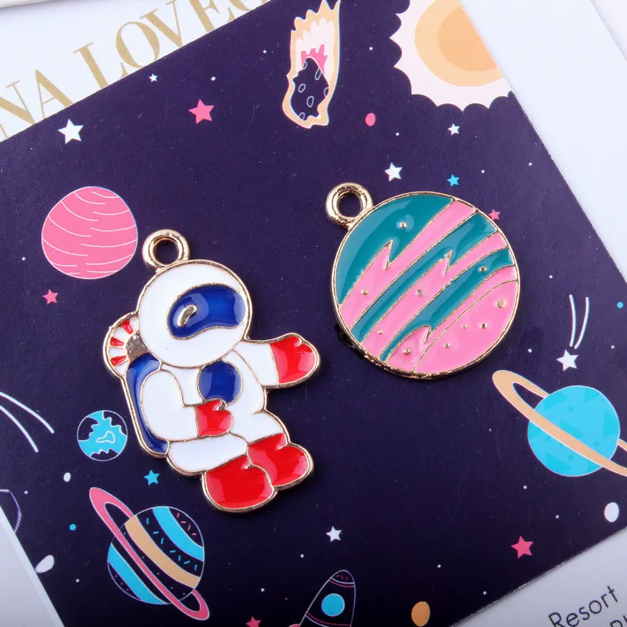 

10 Pcs Gold Color Alloy Universe Satellite Astronaut Charms Pendant Earring Accessories For Earrings Necklace Jewelry Findings