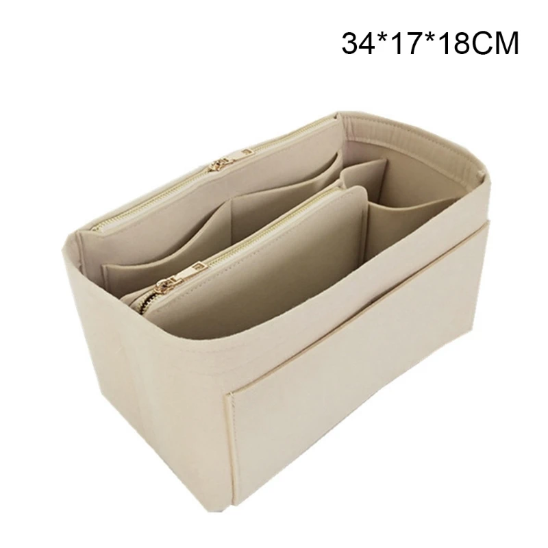 

Make up Organizer Insert Felt Bags Handbag with Zipper Travel Tote Shaper Portable Multi Pockets Fit Various Brand Handbags