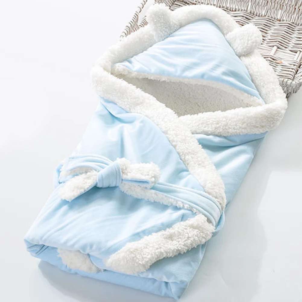 Унисекс Детский конверт для пеленания, плотный мешок, одеяло, универсальный спальный мешок, теплый милый мягкий плюшевый чехол для коляски с капюшоном для новорожденных