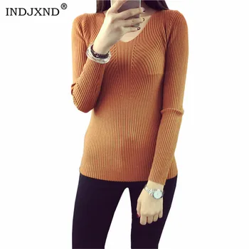 

INDJXND Knitted Cashmere V Neck Sweater Blend Pullovers Women Fashion Sweater Bottoming Sweaters Long Sleeve Knitwear Pullover