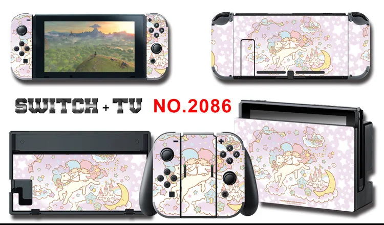 1set New Cute Anime Full Body Sticker for NS Switch Protective Cover Skin Colorful Art for Game Console Joy-Con Controller Decor