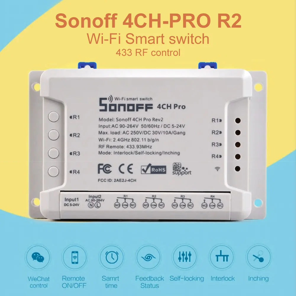 4CH Pro R2 синхронизация 433 МГц RF Wifi интерлок портативный модуль умный переключатель приложение 10A 2200 Вт 3 режима работы беспроводной пульт дистанционного управления