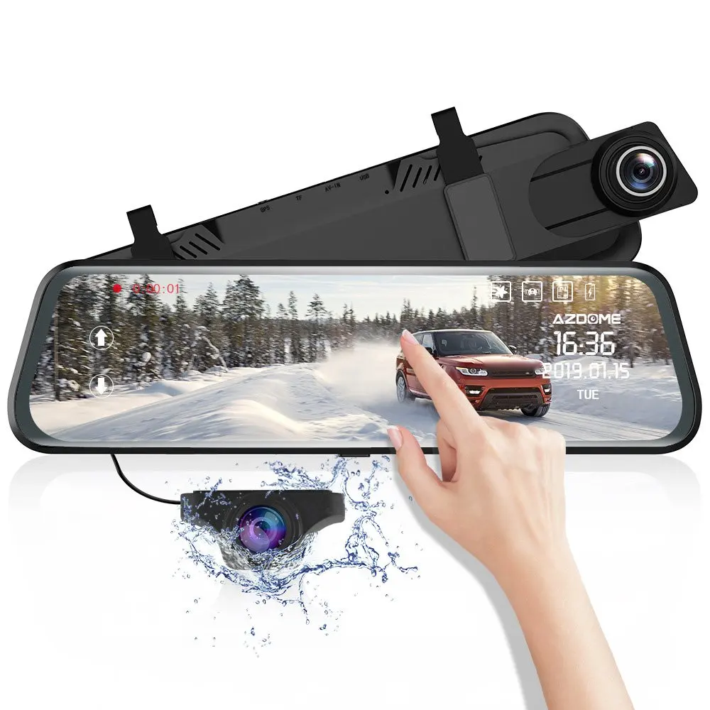 

Azdome Pg02 Streaming Media Recorder 10 Inch 2.5D Ips Touch Screen Dual Recording Gps Adas With 10-inch Mirror LCD Screen