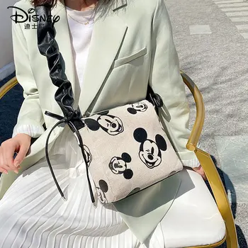 

Disney Cartoon Mickey Mouse PU Linen Tote Bags Women Shoulder Bag New Student Messenger Bag Mickey Shopping Bags Ladies Bag 2020