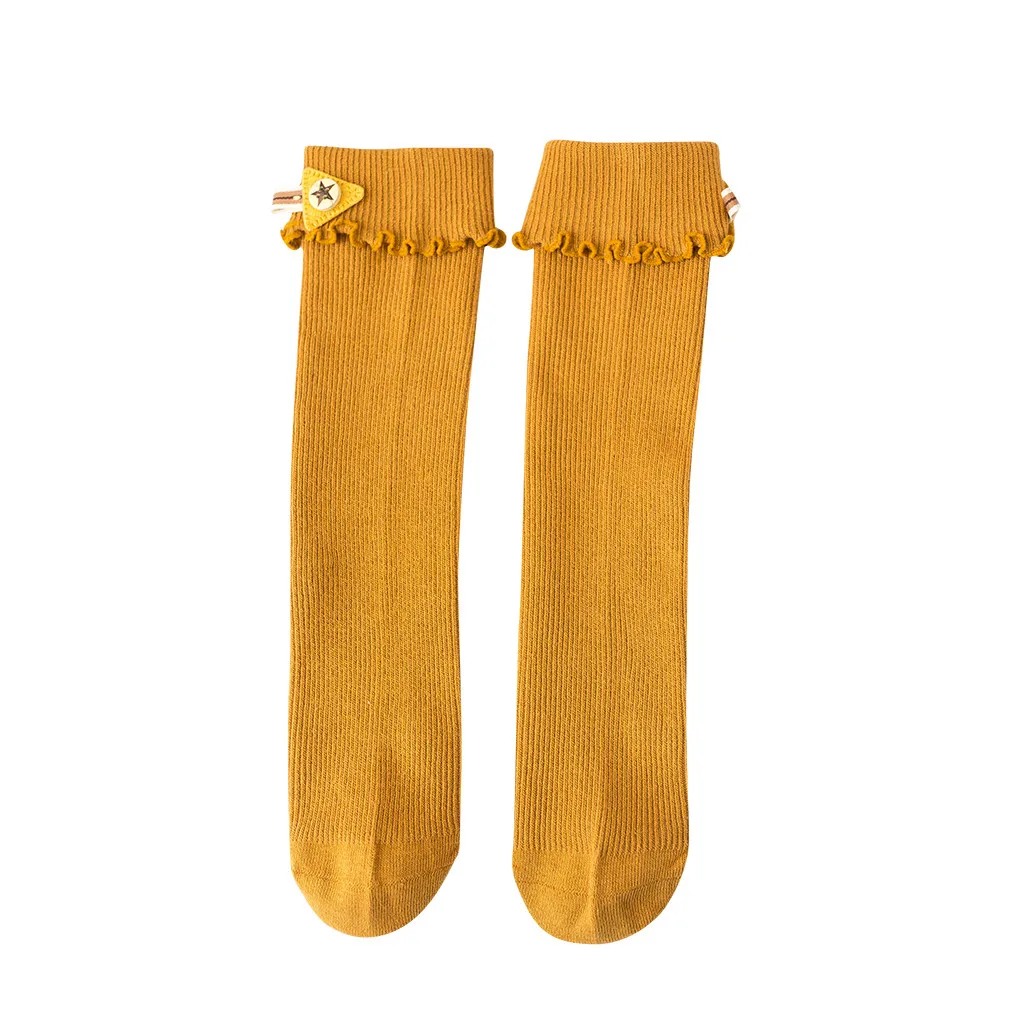 Детские однотонные Нескользящие вязаные длинные носки для маленьких мальчиков и девочек гольфы - Цвет: Цвет: желтый