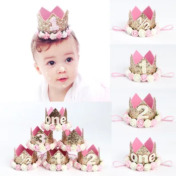 

1pcs 1 2 3 Birthday Caps Flower Crown 1st Birthday Hat Newborn Baby Birthday Headband 1 Year Birthday Party Decorations