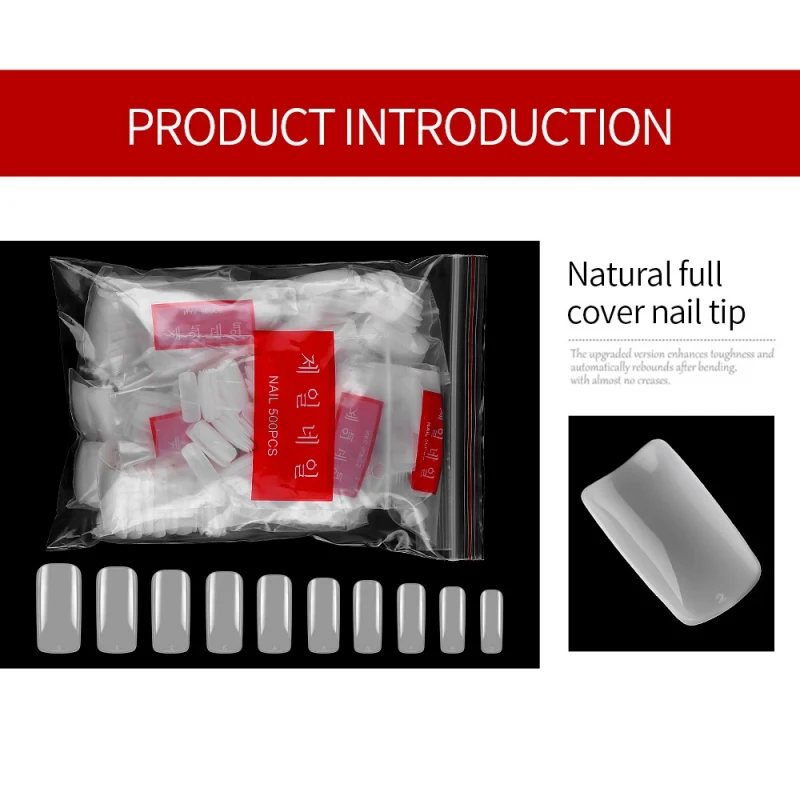 500PCS Artificial Nail Tips Full Cover False Nails Clear Fake Nail Tips Nail Art Accessories
