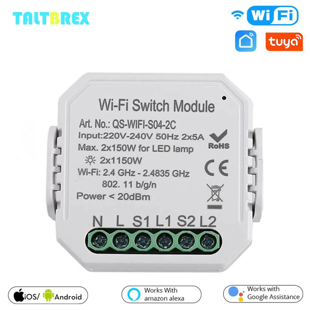Tuya Wifi Light Switch Module Home Automation Remote Control 1 /2gang 110240v Works With Alexa