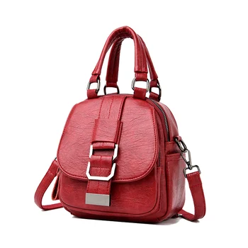

Ladies Backpack Imitation Leather Fashion Female Multifunctional Bagpack Small High Quality Youth Dating Bag Red Black