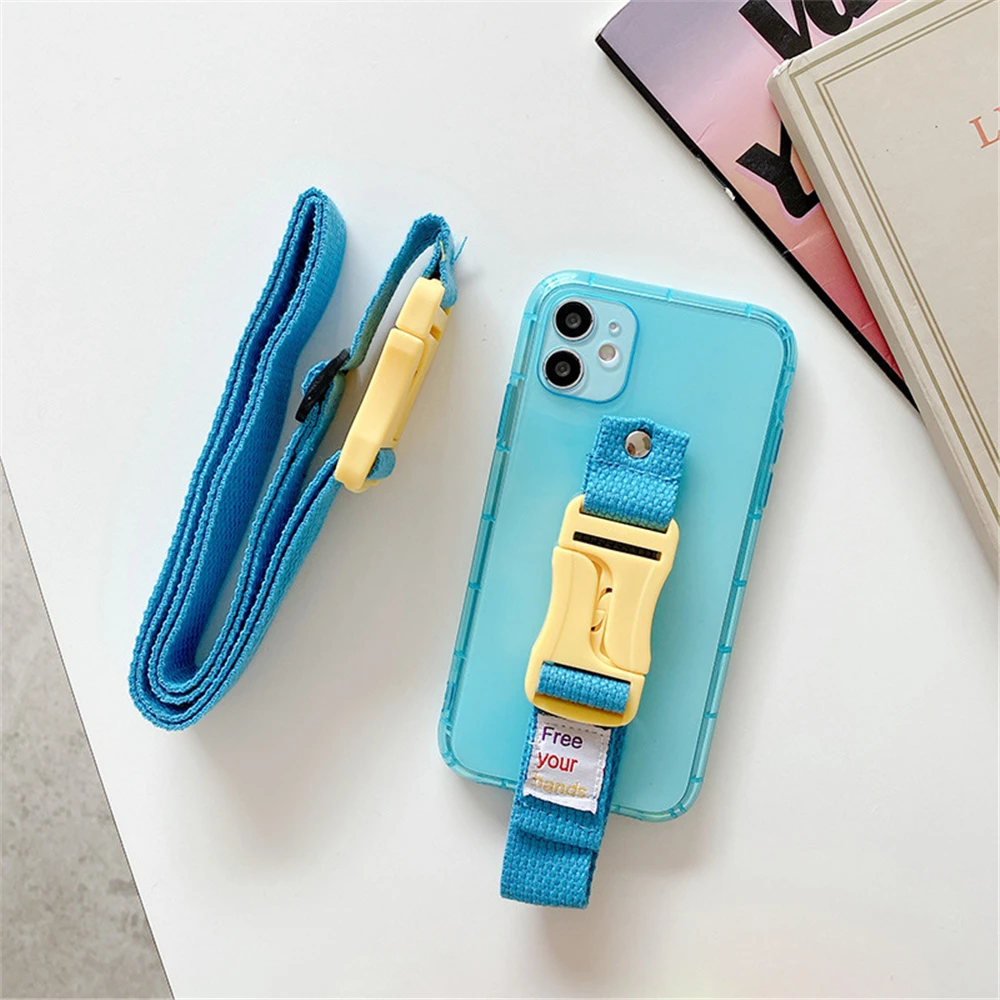 Fluorescent Lanyard Necklace Wrist Strap Holder with Clear Silicone Case Cover