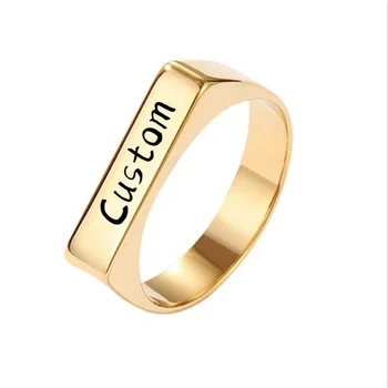 Custom Name Personalized Rings Gold Color Stainless Steel Square Symbol Finger Jewelry For Women Men Birthday Gift