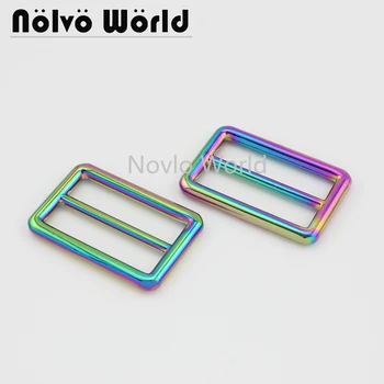 

Nolvo World 5-20-100pcs 37.8*20.6mm 1-1/2" rainbow metal tri-glided buckles webbing belt ribbon buckle 1.5" bag strap buckle