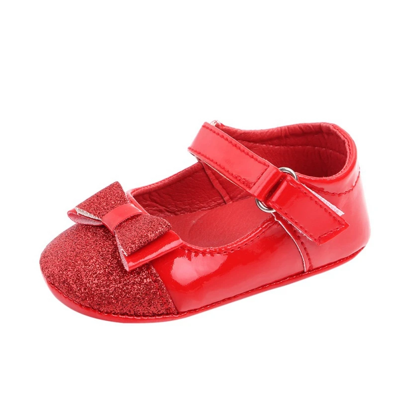 Для маленьких девочек обувь прекрасная Bowknot из искусственной кожи; 2 цвета; нескользящие сникерсы на мягкой подошве для детей ясельного возраста; для детей 0-12 месяцев