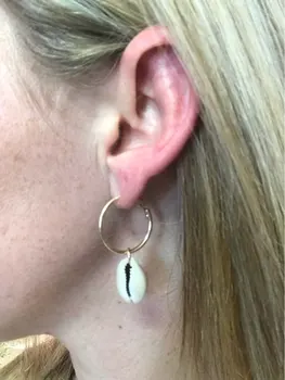 

Sweet Gold Color Hoop With Natural Shell Charm Earrings For Women Girls